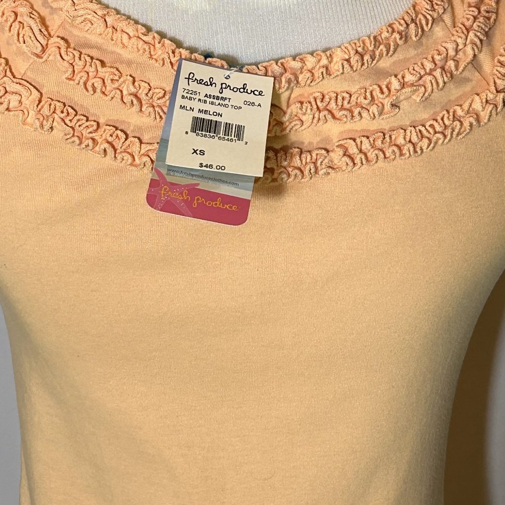 NWT Fresh Produce Baby Rib Island Ruffle Cap Sleeve Top Tee Melon Size XS - Picture 3 of 10